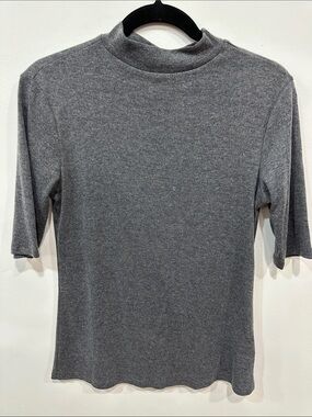 Women’s Grey Mock Neck Elbow Length Sleeve Top